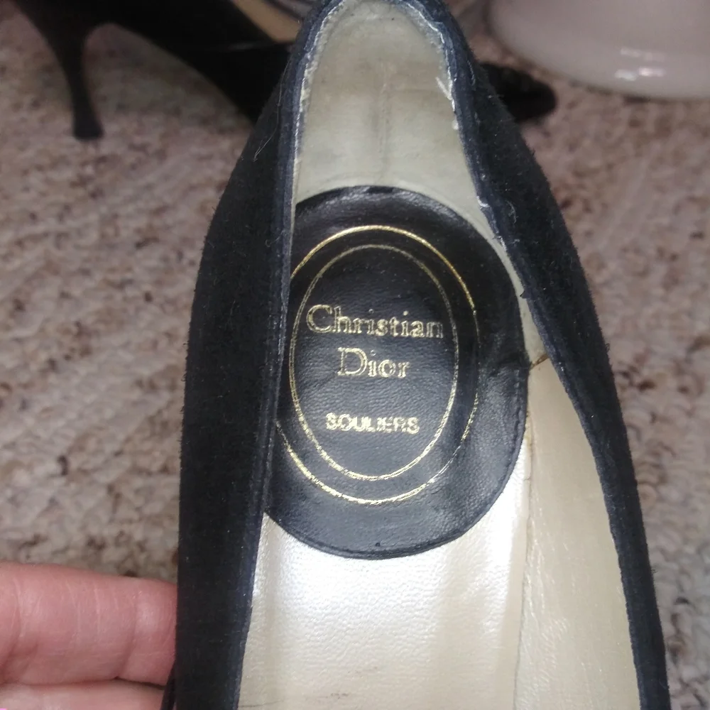 Vintage Christian Dior Sexy Black Corset Lacing Pointed Toe Suede, Leather Pumps - Picture 4 of 8